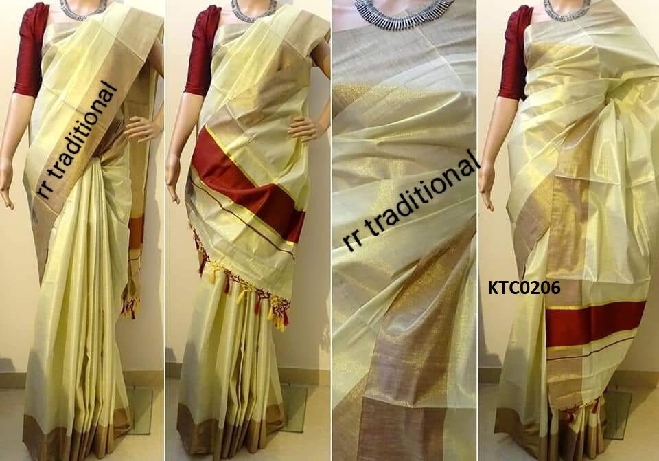 Golden Tissue Kunjalam Saree /Stitched or Non Stitched Blouse /Indian traditional / Handmade designs/Onam Dress, Pooja,Birthday,Festival