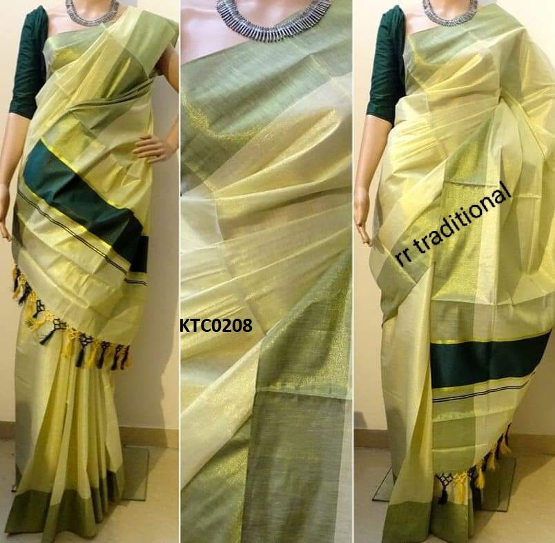 Golden Tissue Kunjalam Saree /Stitched or Non Stitched Blouse /Indian traditional / Handmade designs/Onam Dress, Pooja,Birthday,Festival