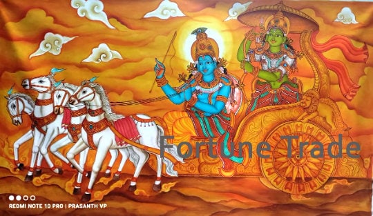 Kerala Original  Mural Painting Geethopadesam  Artwork, Canvas Rolled, Wall Decor