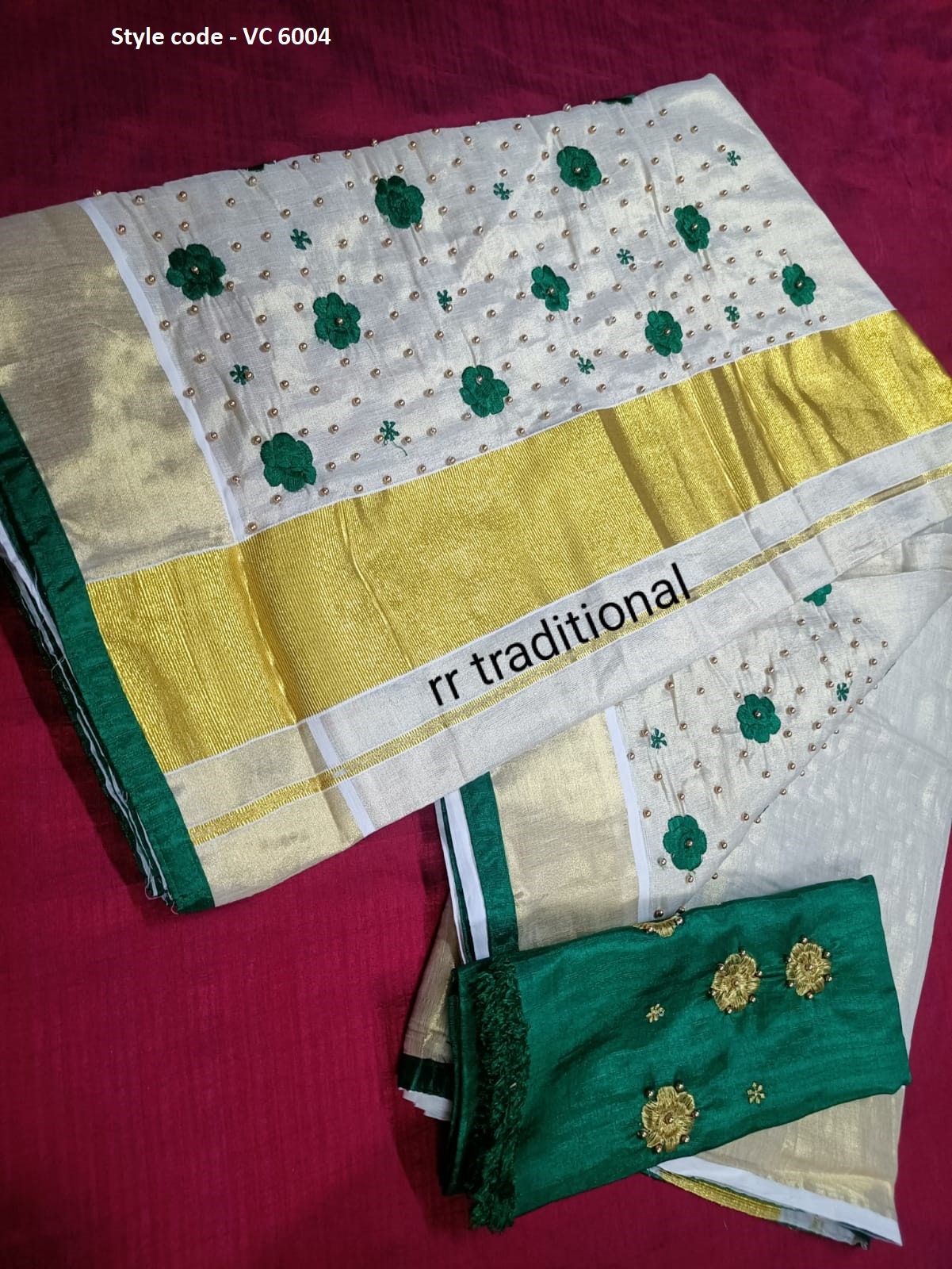 Kerala golden tissue Embroidery   saree with Blouse material or ready to wear blouse Kerala, Onam, Vishu,Birthday