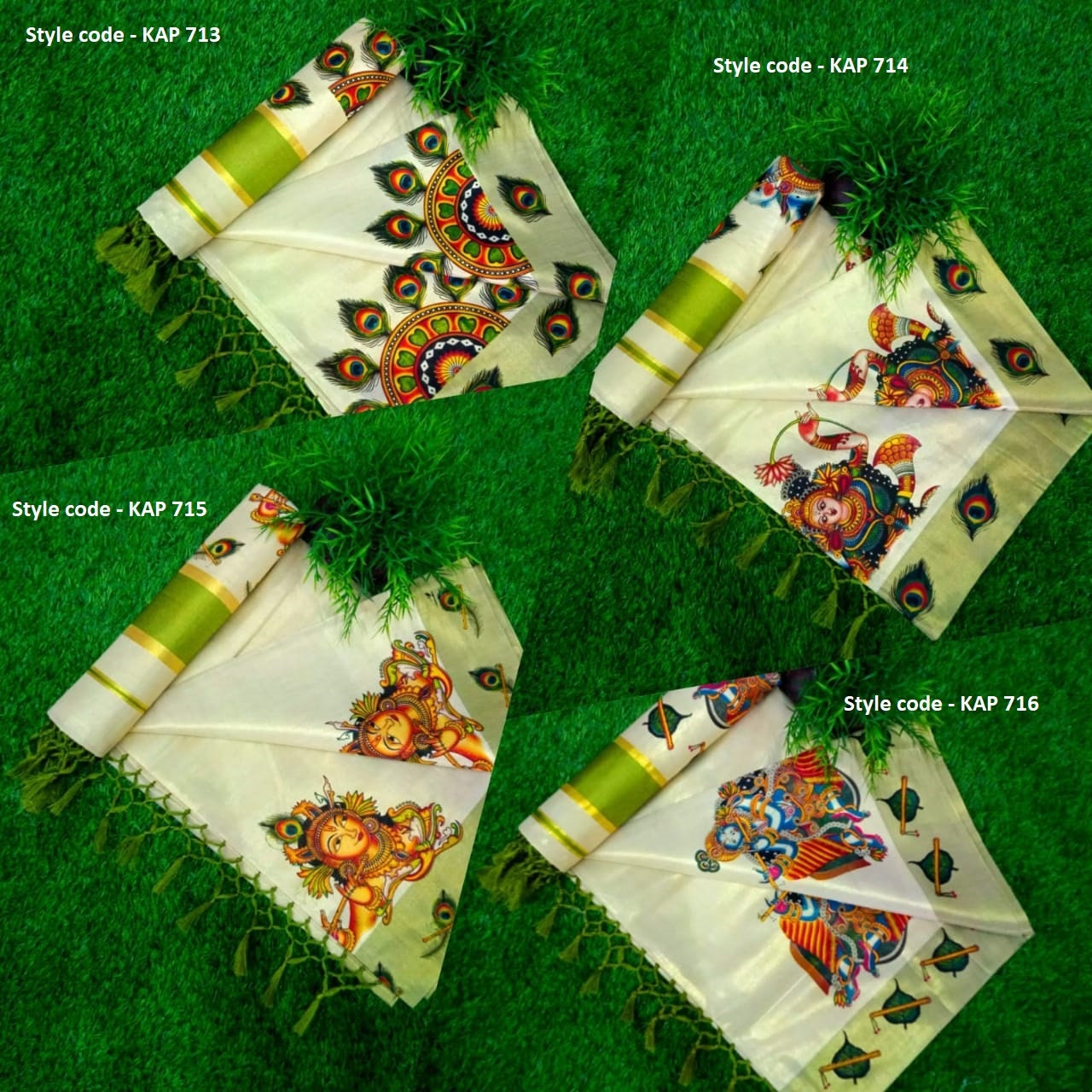 Kerala Traditional Golden Tissue Kunjalam Mural Printed Set Sari with stitched Blouse or Blouse Material, Kerala Saree, Onam Dress