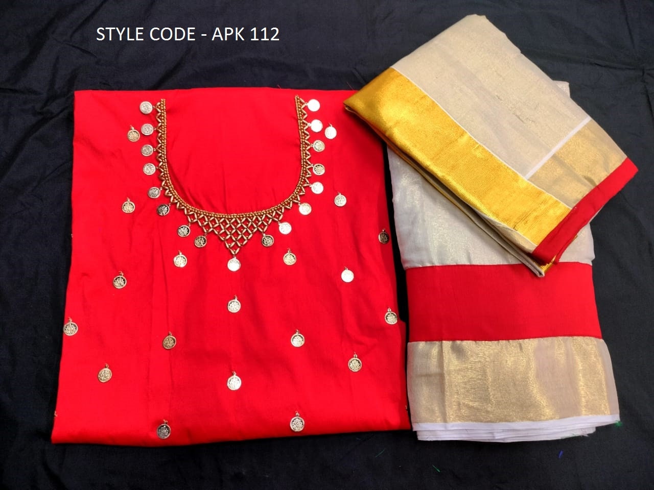 Kerala Golden Tissue Neck worked  Dhavani / Lehanka Material ,Skirt stitched and  Blouse material or Stitched Blouse, Kerala Tradition, Onam