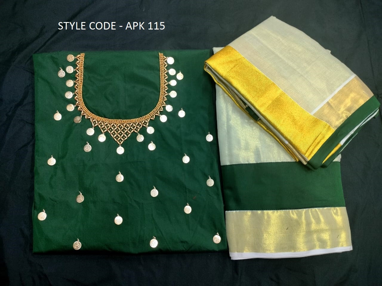 Kerala Golden Tissue Neck worked  Dhavani / Lehanka Material ,Skirt stitched and  Blouse material or Stitched Blouse, Kerala Tradition, Onam