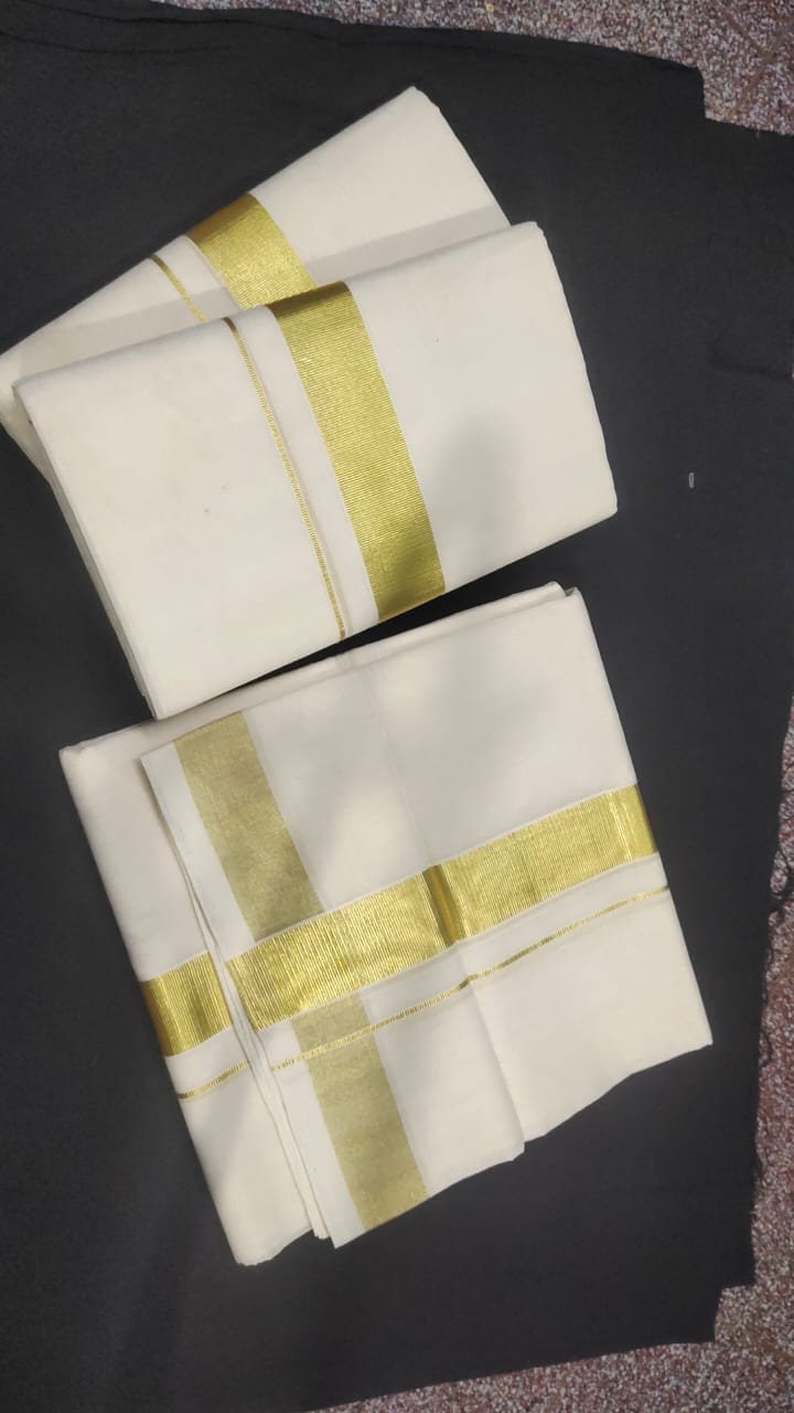 Kerala Men&#39;s Kasavu Dhothi/Vesti/Mundu double, Original Hand loom 1.5" Kara/ boarder, Kasavu Mundu, Onam Vishu Special Mundu, Veshti