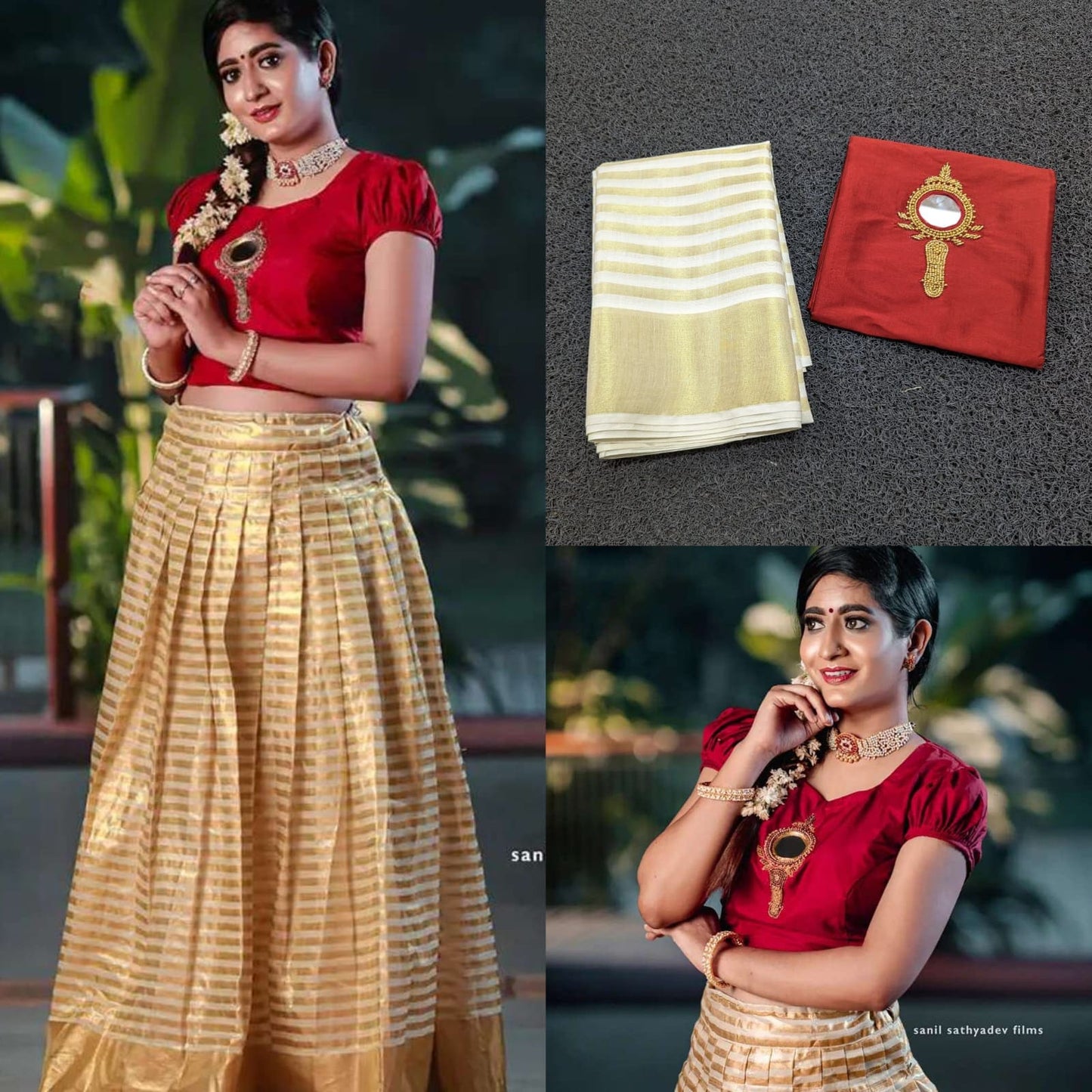 Kerala Tissue Lines Valkannadi  Pattupavada, Stitched and Material Only, Traditional Girls Clothing ,Handmade,Onam,Christmas,Ramdan,Birthday