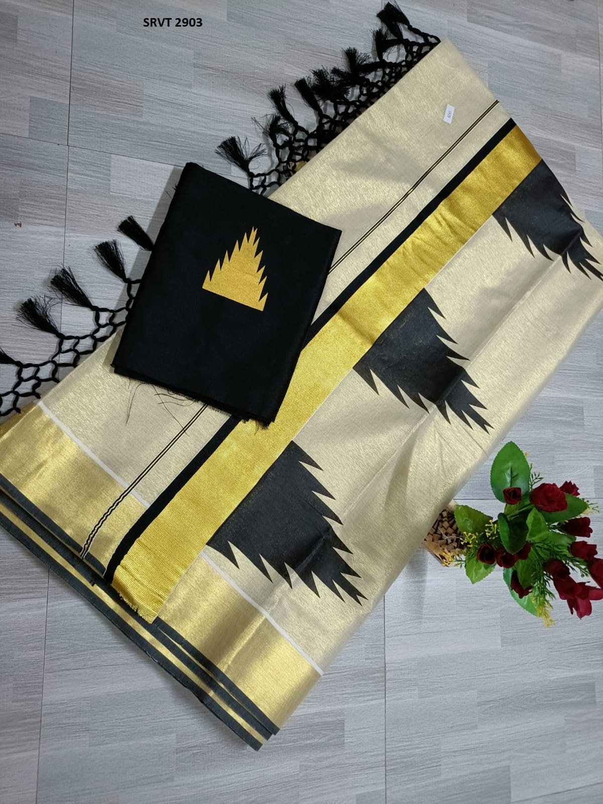 Tissue Kunjalam Big Temple printed Saree /Stitched or Non Stitched Blouse /Indian traditional / Handmade designs/Onam Dress, Kerala Saree