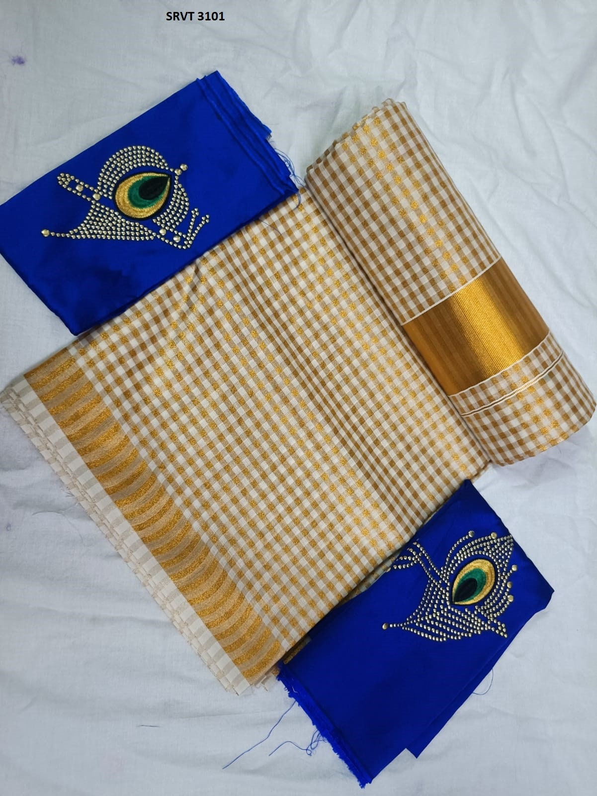 Tissue check Saree /Stitched or Non Stitched Blouse /Indian traditional / Handmade designs/Onam Dress, Pooja, Birthday