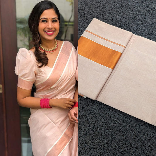 Onam Dress, Kerala Copper Tissue Saree with Blouse material or Ready to Wear blouse Kerala, Onam, Vishu, Birthday