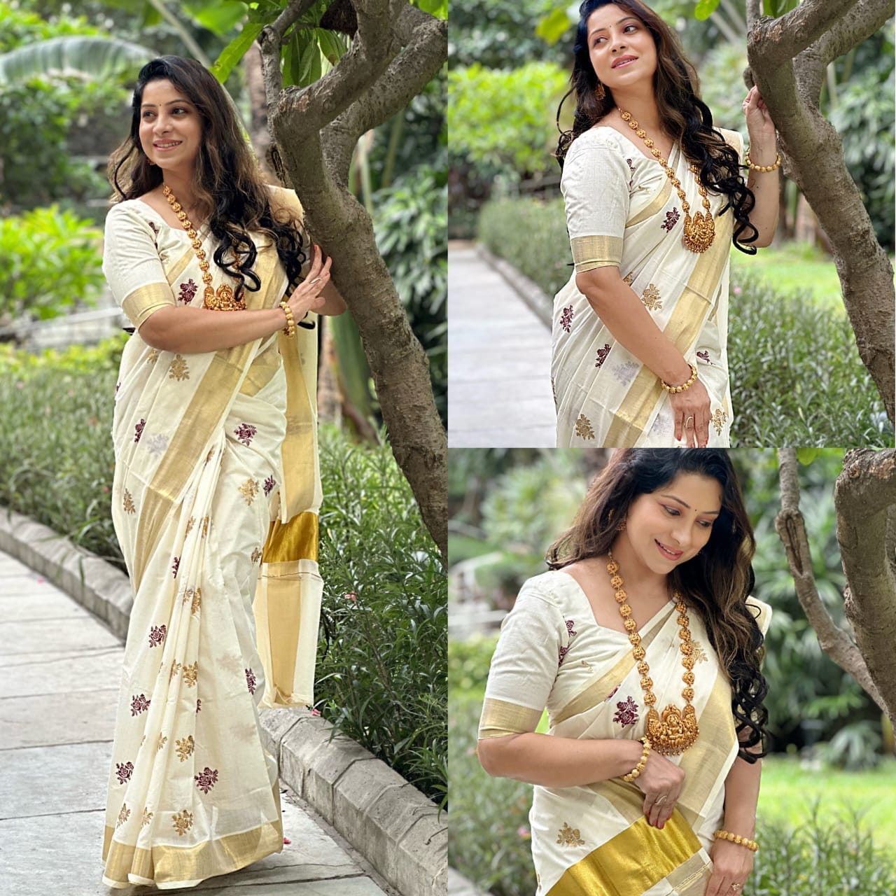 Onam Dress, Kerala Vadamali/Amaranth flower Cotton saree Or Rose embroidered saree with Blouse material or ready to wear blouse Kerala, Onam