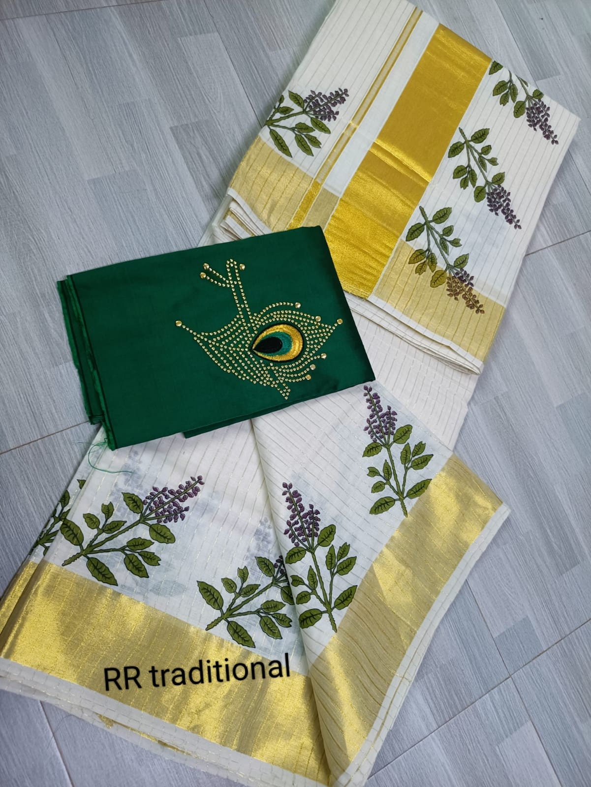 Kerala Special Cotton Jari Line Tulasi printed  saree with Blouse material or ready to wear blouse Kerala, Onam, Vishu, Onam Dress, Birthday