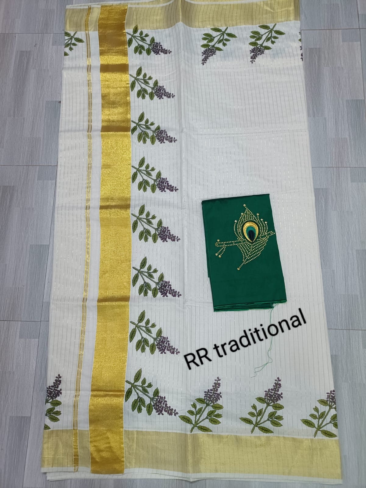 Kerala Special Cotton Jari Line Tulasi printed  saree with Blouse material or ready to wear blouse Kerala, Onam, Vishu, Onam Dress, Birthday