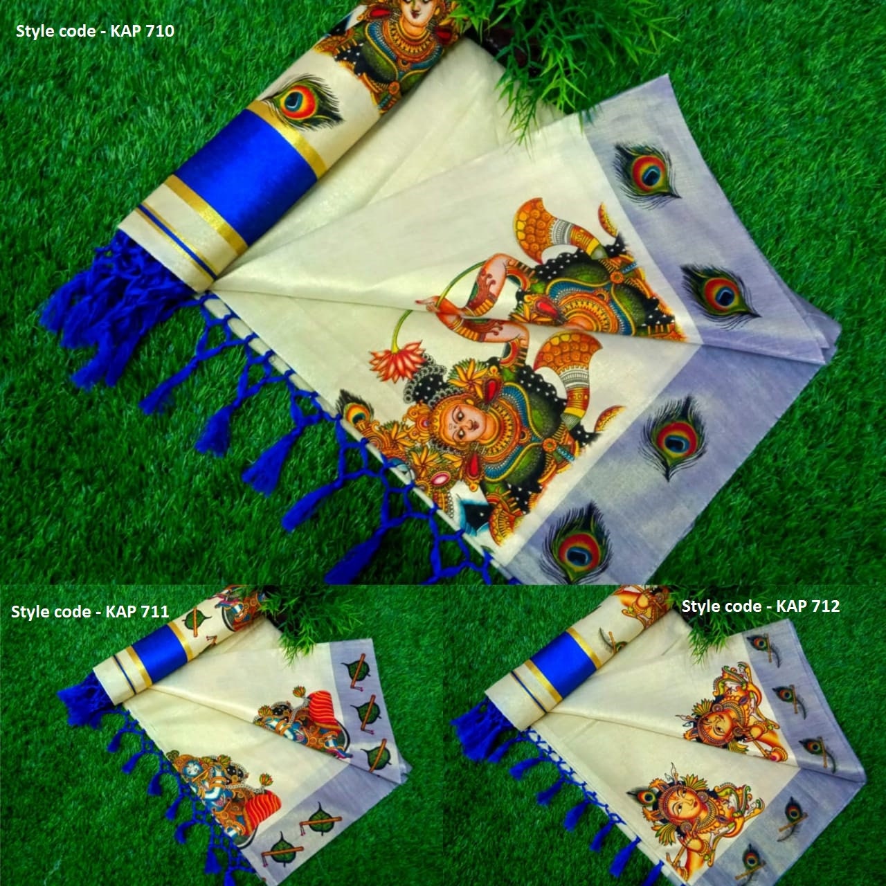 Kerala Traditional Golden Tissue Kunjalam Mural Printed Set Sari with stitched Blouse or Blouse Material, Kerala Saree, Onam Dress