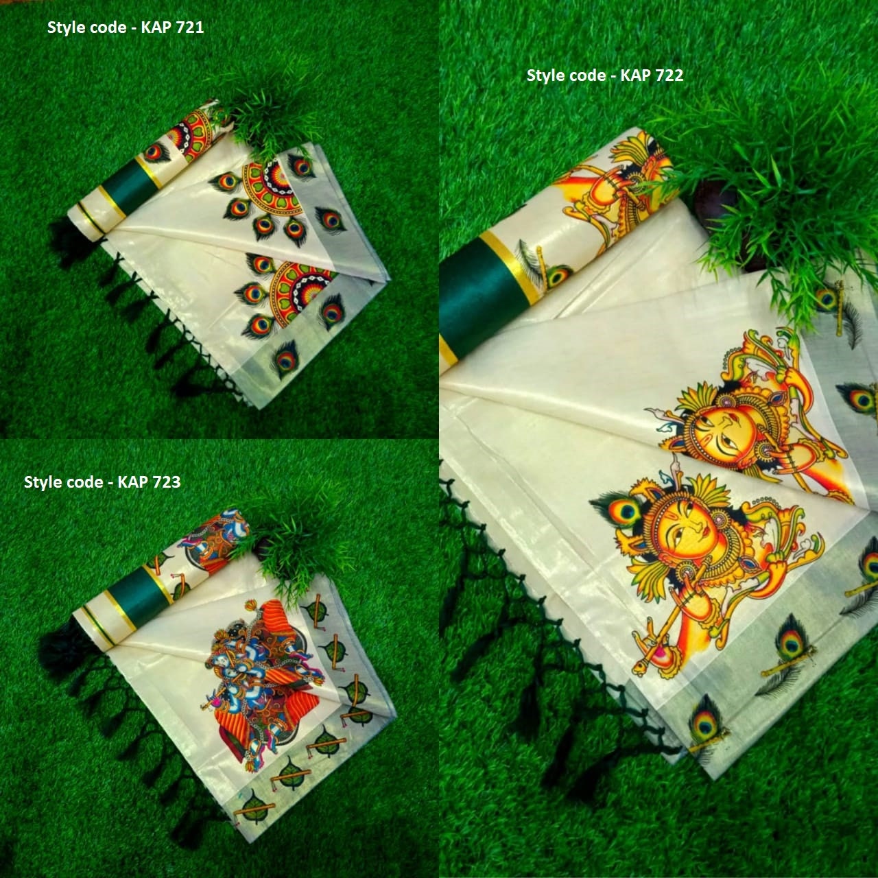 Kerala Traditional Golden Tissue Kunjalam Mural Printed Set Sari with stitched Blouse or Blouse Material, Kerala Saree, Onam Dress