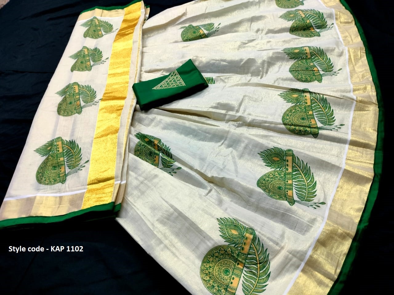 Kerala  Golden tissue  Print Dhavani Blouse Stitched and Non Stitched /Traditional Girls clothing /Handmade designs /Vishu , Onam