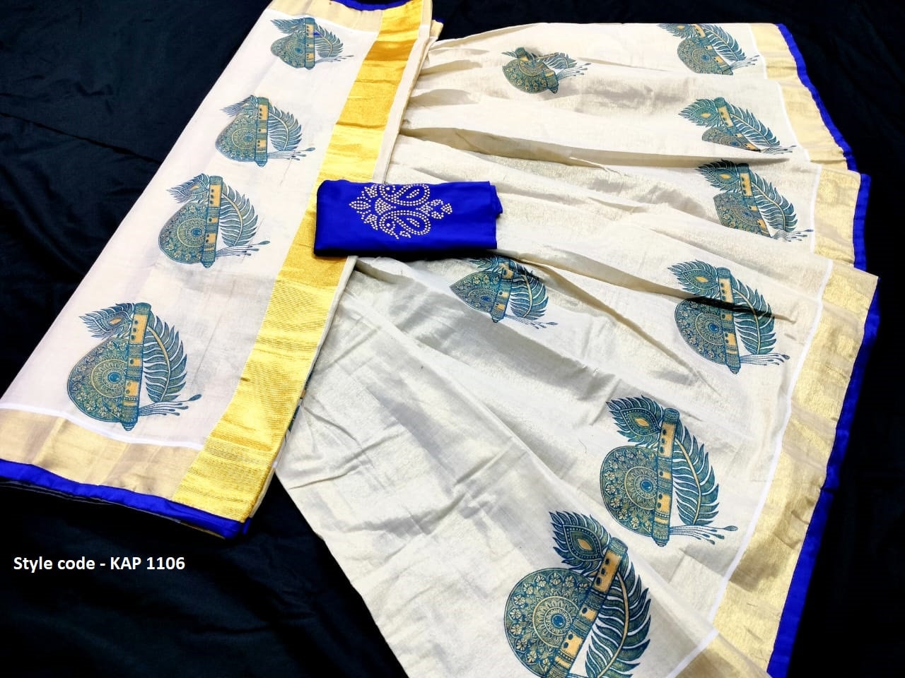 Kerala  Golden tissue  Print Dhavani Blouse Stitched and Non Stitched /Traditional Girls clothing /Handmade designs /Vishu , Onam