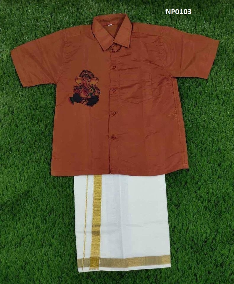 Boys Shirt Dhothi Set, Mural Printed shirt with printed Dhothi for boys 1-10 yrs / Handmade designs, Onam Dress, Birthday, Festival wear