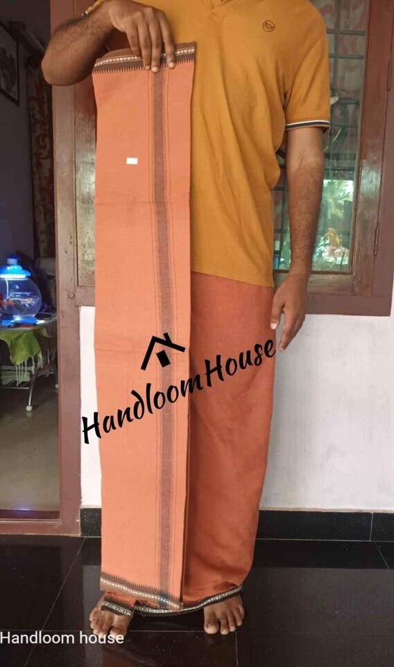 Men&#39;s Cotton  Kerala&#39;s Kavi/Saffron Dhothi , Saffron Bath towel, Mundu for pooja occasion, Home Wear  Dhoti ,Temple /Devotional Wear