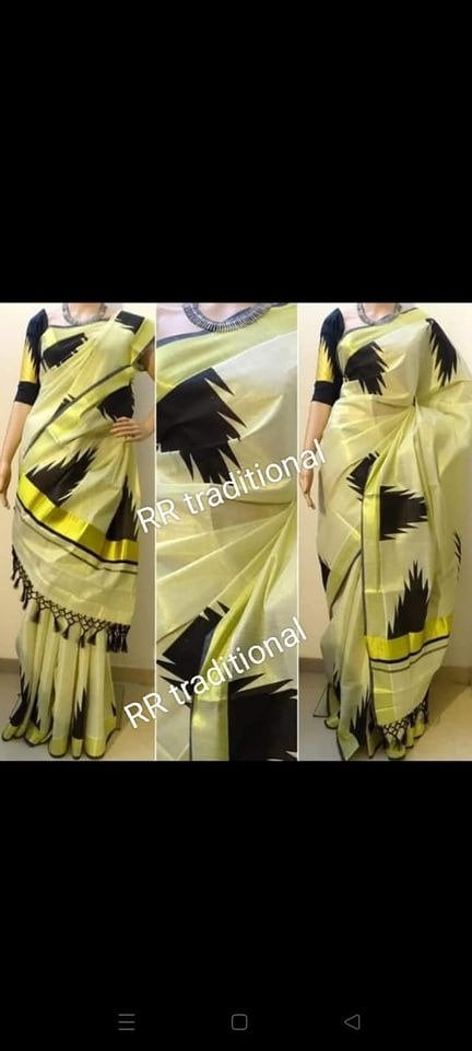 Tissue Kunjalam Big Temple printed Saree /Stitched or Non Stitched Blouse /Indian traditional / Handmade designs/Onam Dress, Kerala Saree