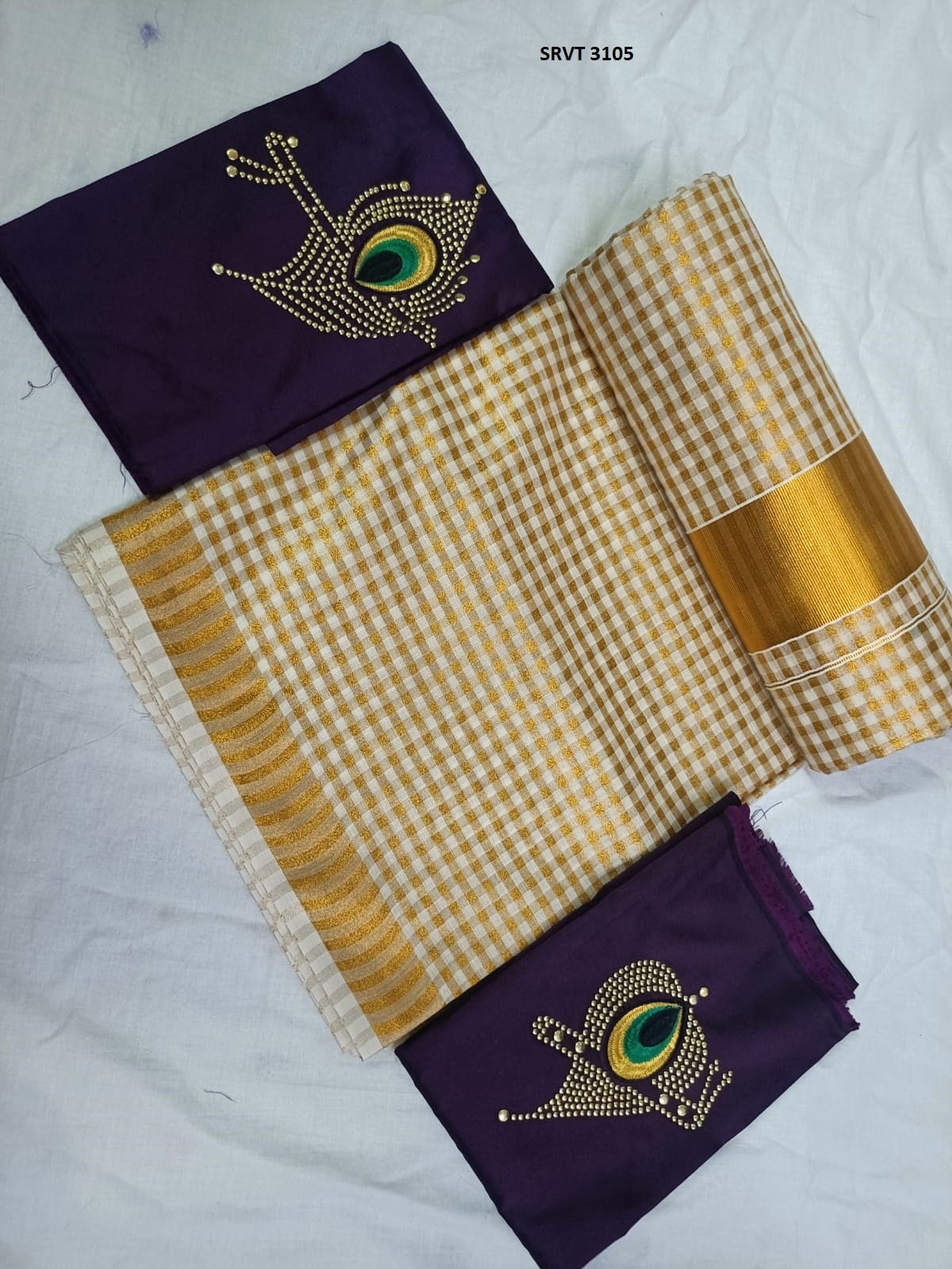 Tissue check Saree /Stitched or Non Stitched Blouse /Indian traditional / Handmade designs/Onam Dress, Pooja, Birthday