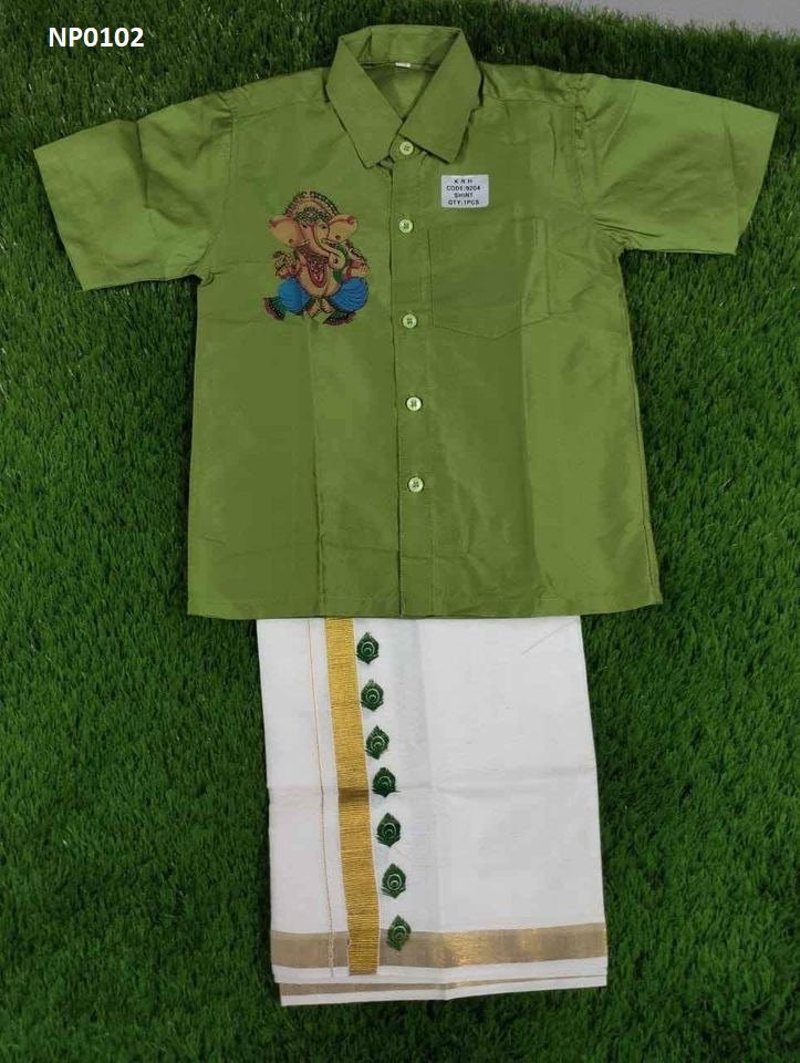 Boys Shirt Dhothi Set, Mural Printed shirt with printed Dhothi for boys 1-10 yrs / Handmade designs, Onam Dress, Birthday, Festival wear