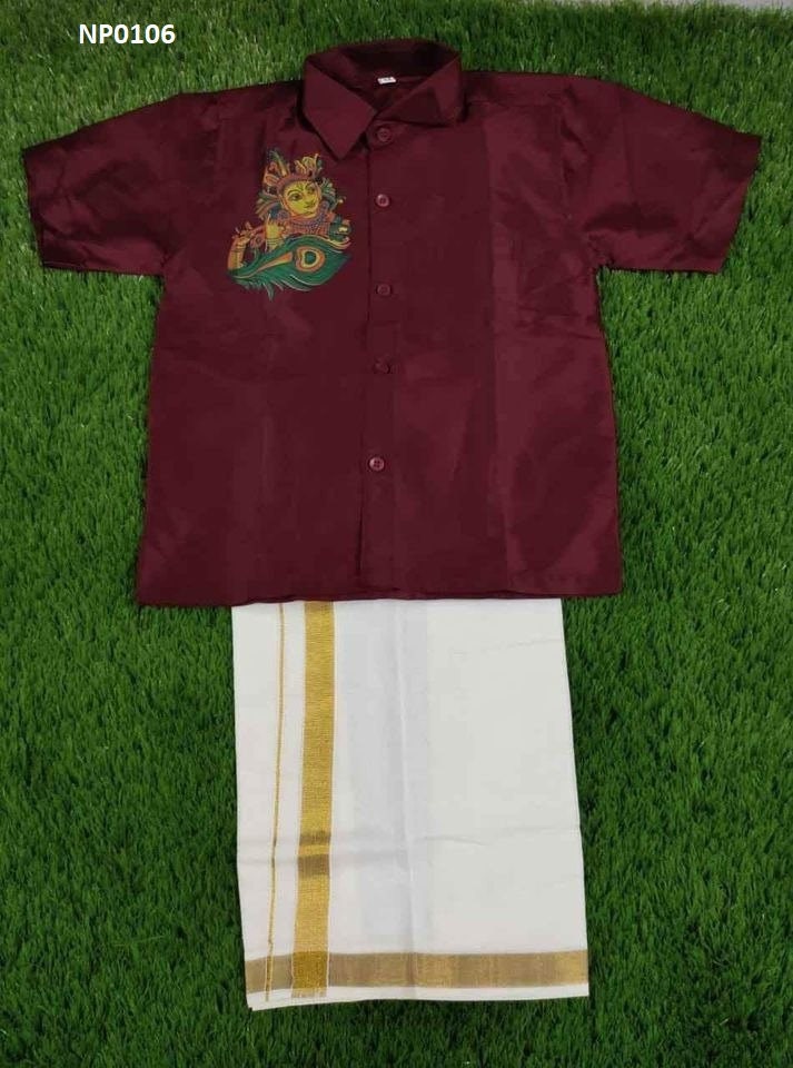 Boys Shirt Dhothi Set, Mural Printed shirt with printed Dhothi for boys 1-10 yrs / Handmade designs, Onam Dress, Birthday, Festival wear