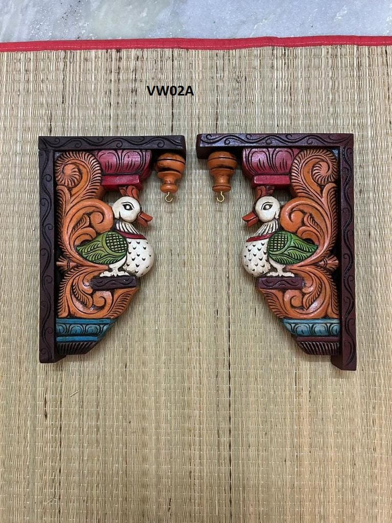 Wooden Hand Carved Wall Bracket Pair, Parrot Wall Bracket  Pair ,Wooden corbel pair,Lamp Hanging Hook ,Door Entrance of House, Wall Decor