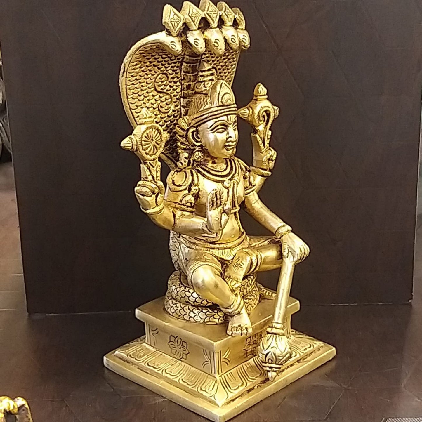 Brass Mahavishnu sitting on Anantha,  ,Sitting Posture,Temple Decor, Vaishnava god, For pooja room/ Home decor/House warm gift