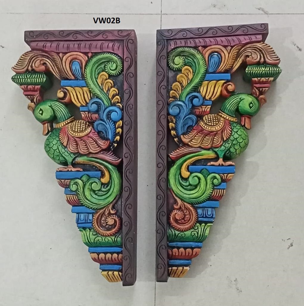 Wooden Hand Carved Wall Bracket Pair, Parrot Wall Bracket  Pair ,Wooden corbel pair,Lamp Hanging Hook ,Door Entrance of House, Wall Decor