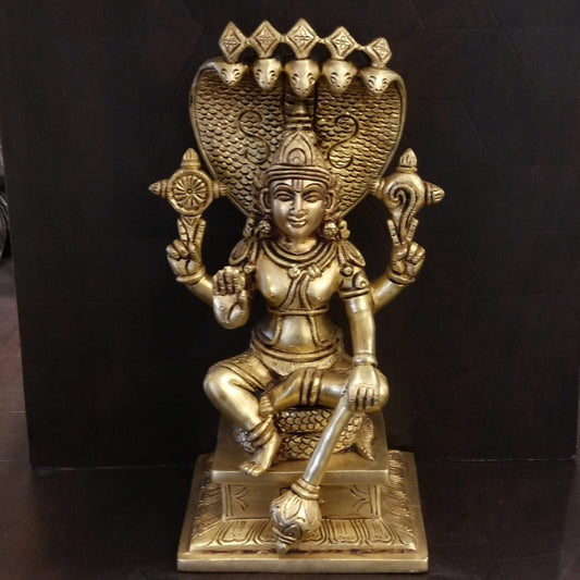 Brass Mahavishnu sitting on Anantha,  ,Sitting Posture,Temple Decor, Vaishnava god, For pooja room/ Home decor/House warm gift