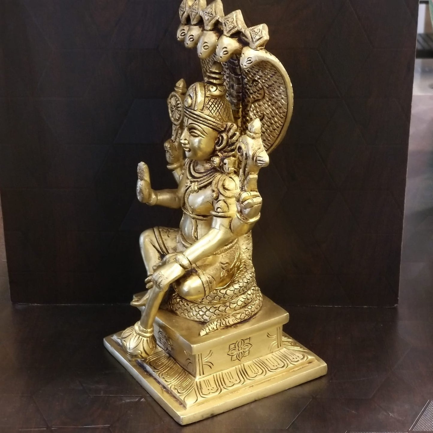 Brass Mahavishnu sitting on Anantha,  ,Sitting Posture,Temple Decor, Vaishnava god, For pooja room/ Home decor/House warm gift