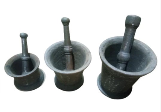 Pure Cast Iron Mortar Pestle Set, Mashing Herbs,Silbatta ,Spice, Medicine Grinder Masher, Okhli ,Musal ,Khalbatta  Ideal for Hand Grinder