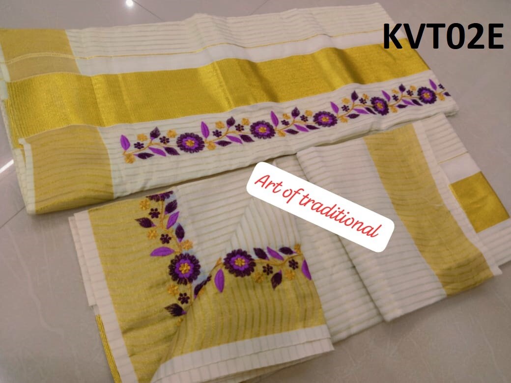 Golden Tissue Set Mundu with Blouse Stiched or Material ,Kerala traditional/ Handmade designs,Onam,Vishu,Pooja ,Christmas,Birthday,Festival