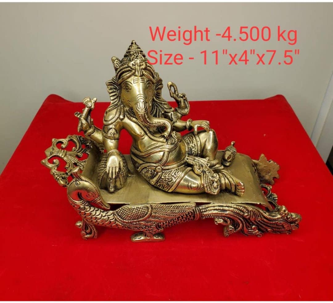 Reclining Ganesha,Ganesha on bed Statue,Aram Ganesh,Home decor ,Hindu god, Brass statue,Bronze statue Home decor, Idol for Temple,Pooja room