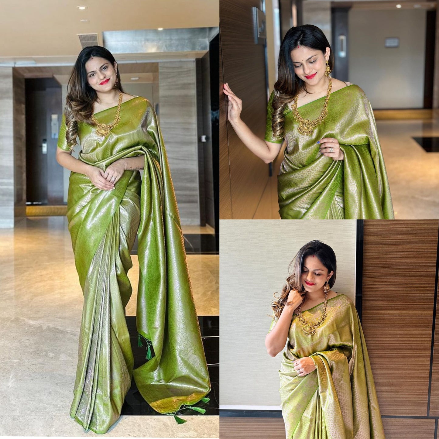 Kerala Olive Full Banarasi Weave Kubera Pattu Saree,Silk saree, Kerala Saree, Vishu saree ,Onam Saree,Handmade Designs,Wedding,Party wear