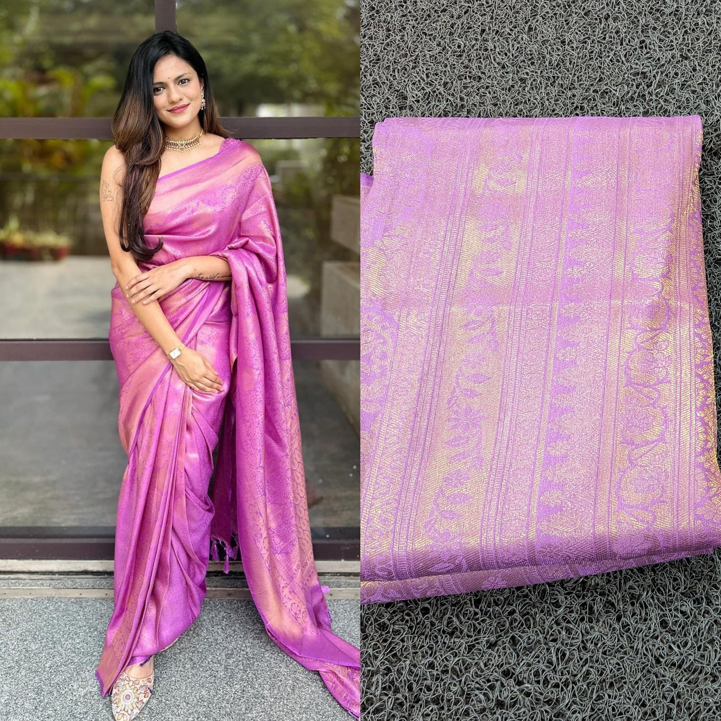 Kerala Ready To Wear Full Jaq Rose Colour Kubera Pattu Saree, Kerala Silk Saree ,Vishu ,Onam Saree,Handmade Designs, Wedding, Festival