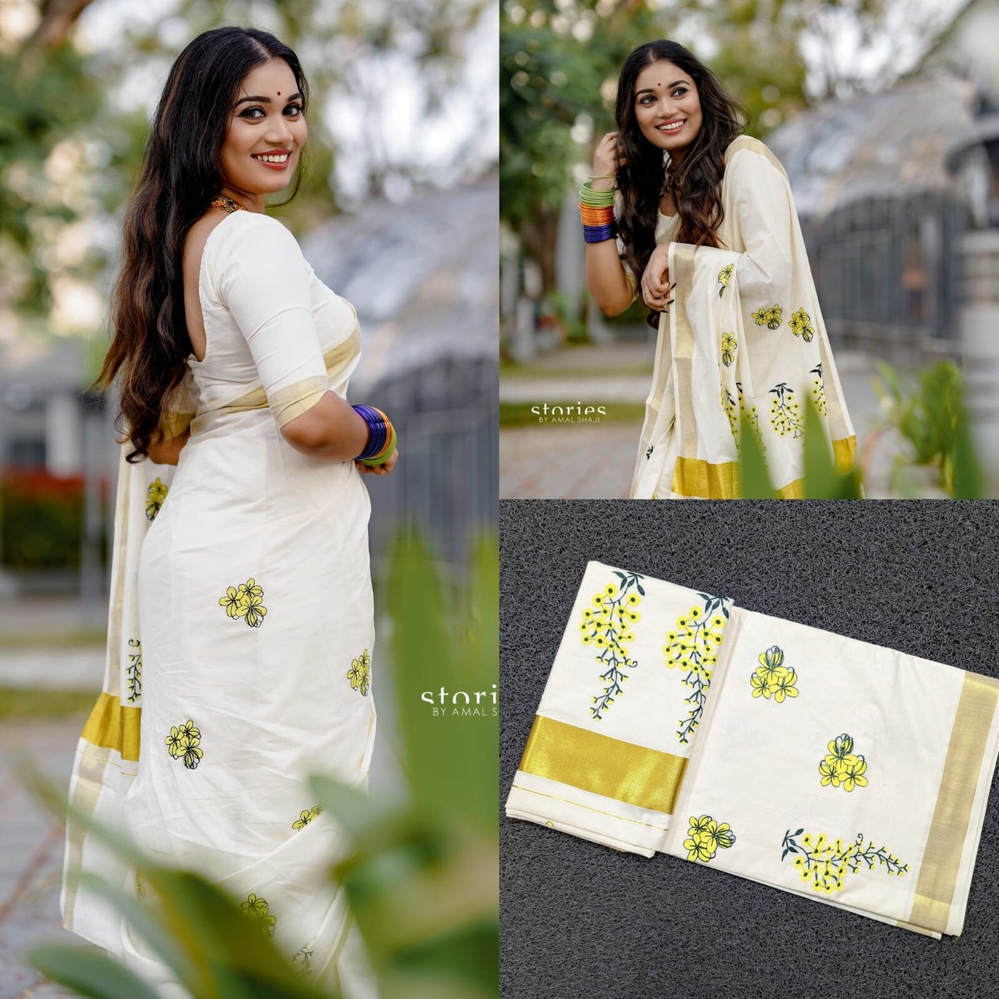 Kerala Kannikonna Embroidery Cotton Saree 6.25 mtr, Kerala Saree, Vishu saree ,Onam Saree , Handmade designs, Pooja, Special Occassions