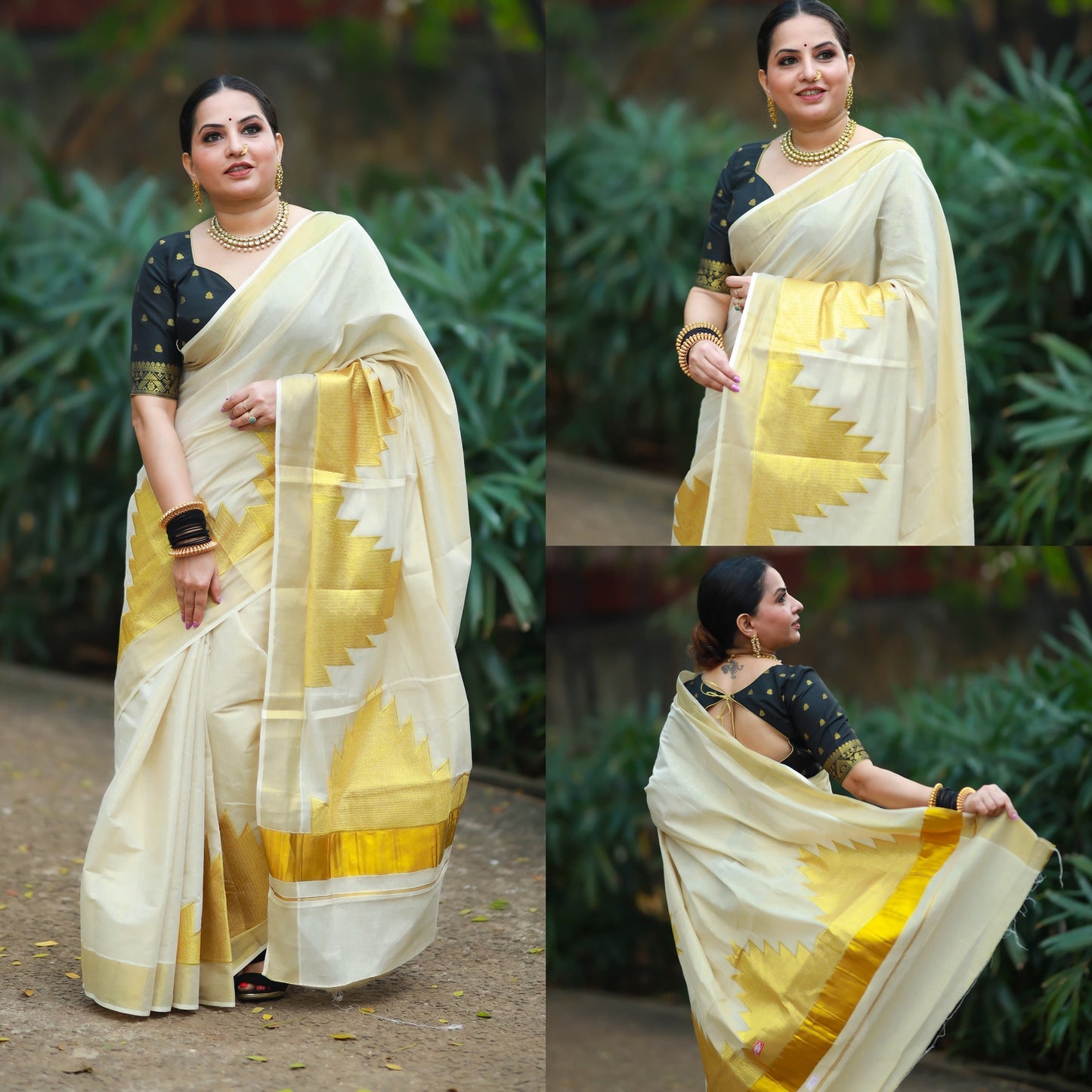 Kerala Golden Tissue Temple Motifs Saree 6.25 mtr,Kerala Saree,Vishu Saree ,Onam Saree ,Handmade Designs,Pooja, Festivals,Traditional.