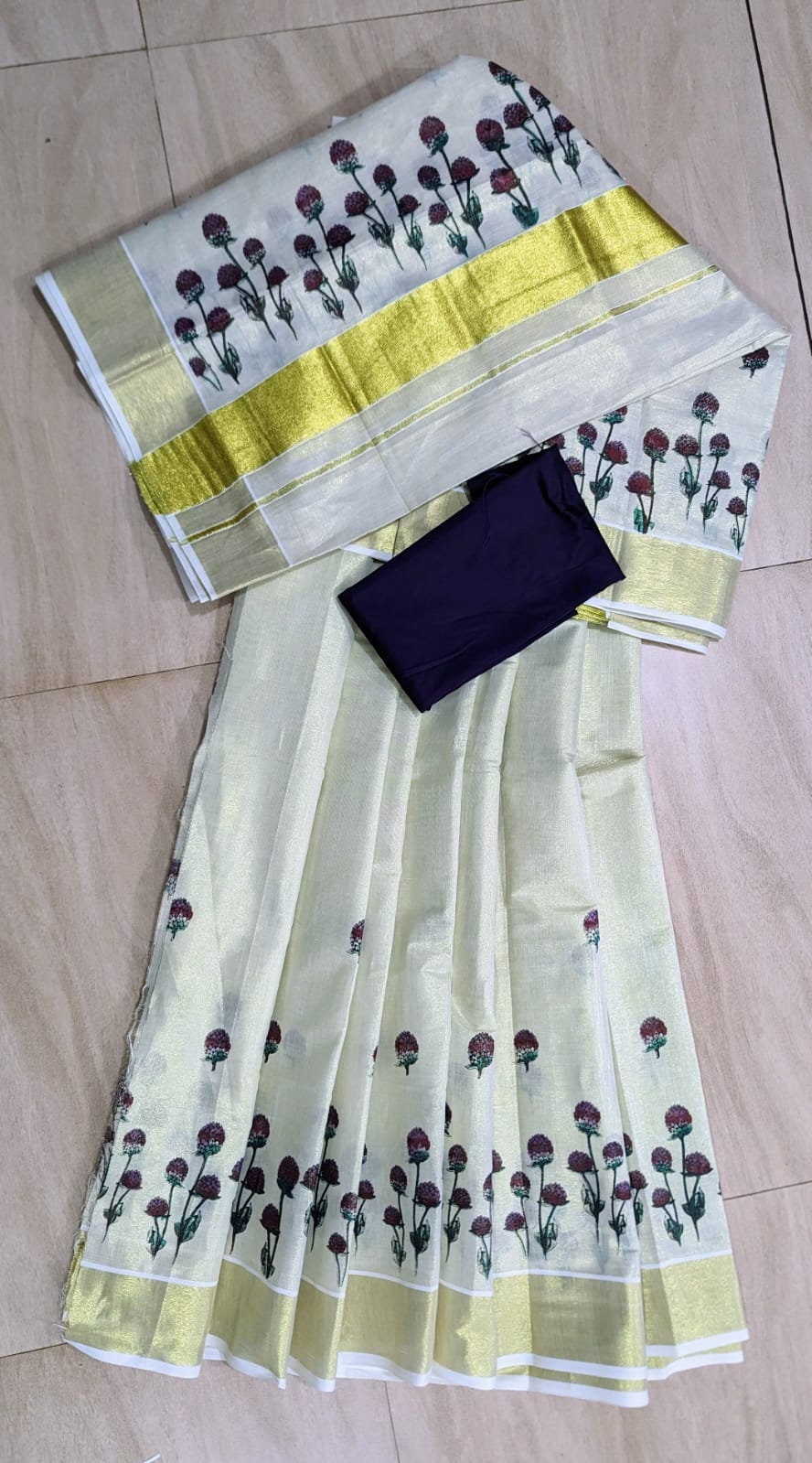 Kerala Vadamali Golden Tissue Davani With Grape Blouse,Skirt Stitched And Blouse Material,Onam,Vishu,Dhavani,Lehanka,Wedding,Pooja,Festival.