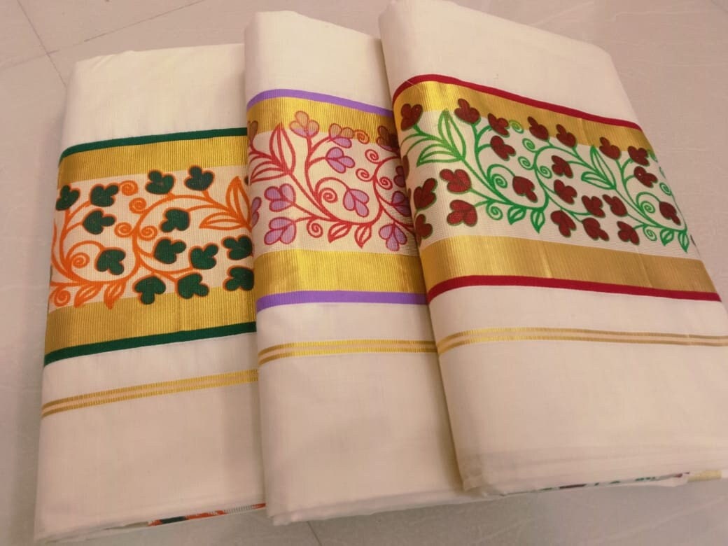 Kerala Special Cotton Saree 6.25 mtr,Beautiful Kerala Designs,Onam,Vishu ,Traditional,Festival,Special Occassions,Hand Work Saree,Set Saree.