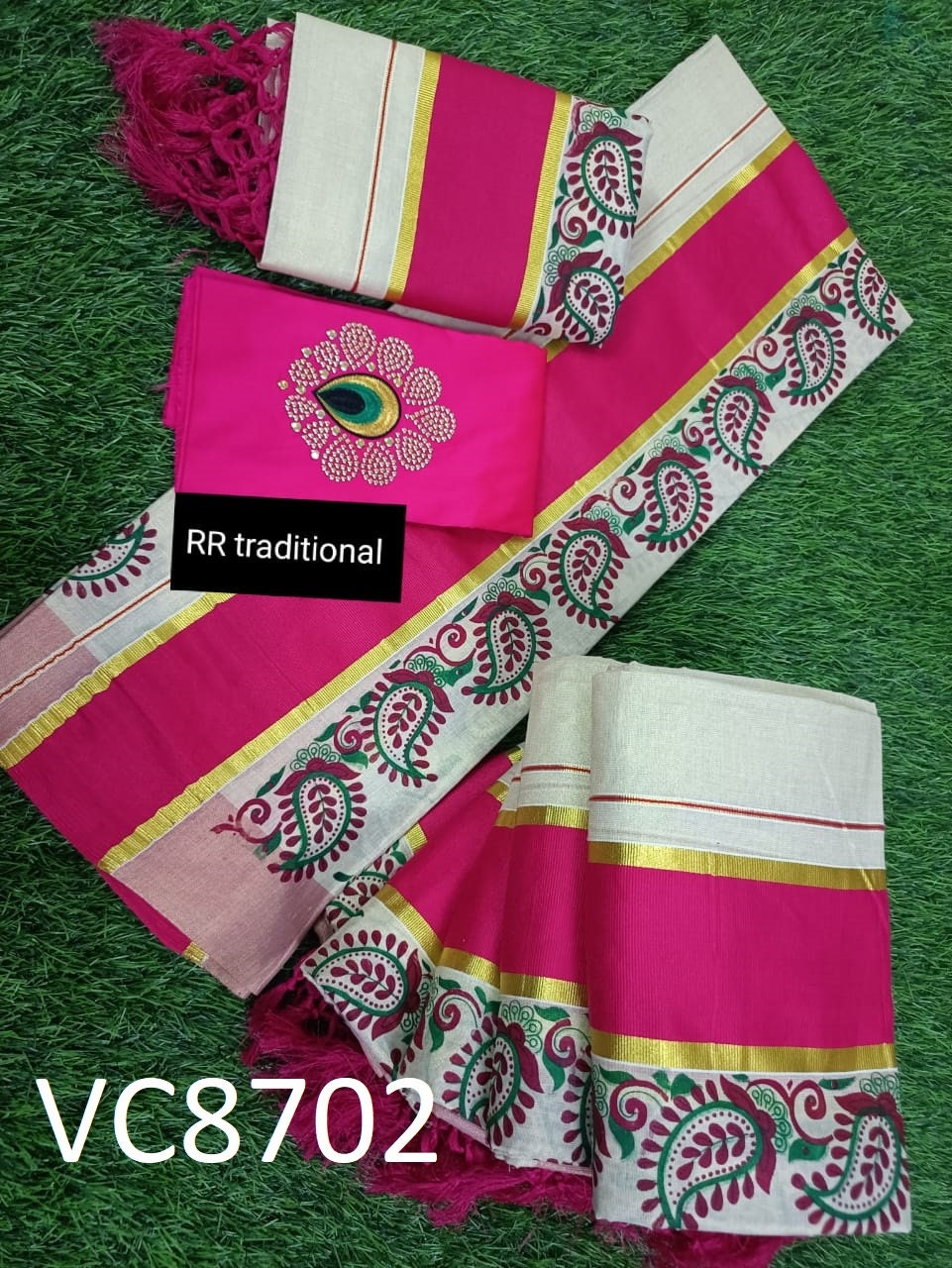 Kerala Special Tissue Running Flower Printed Kunjalam Set Mundu 2.80 Mtr,Kerala Beautiful Designs,Vishu ,Onam,Festival,Traditional,Pooja.