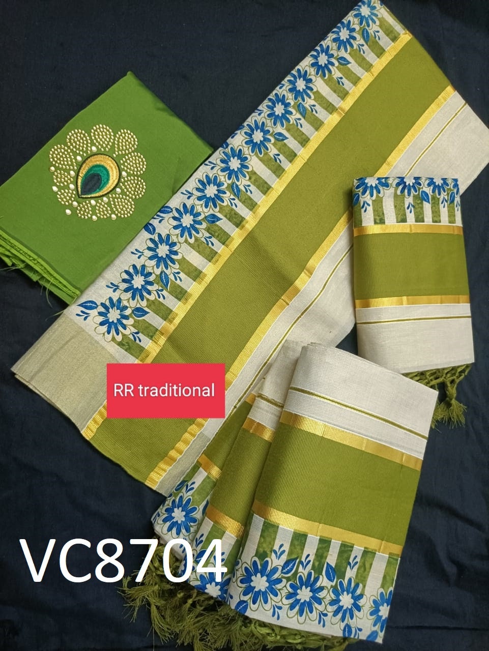 Kerala Special Tissue Running Flower Printed Kunjalam Set Mundu 2.80 Mtr,Kerala Beautiful Designs,Vishu ,Onam,Festival,Traditional,Pooja.