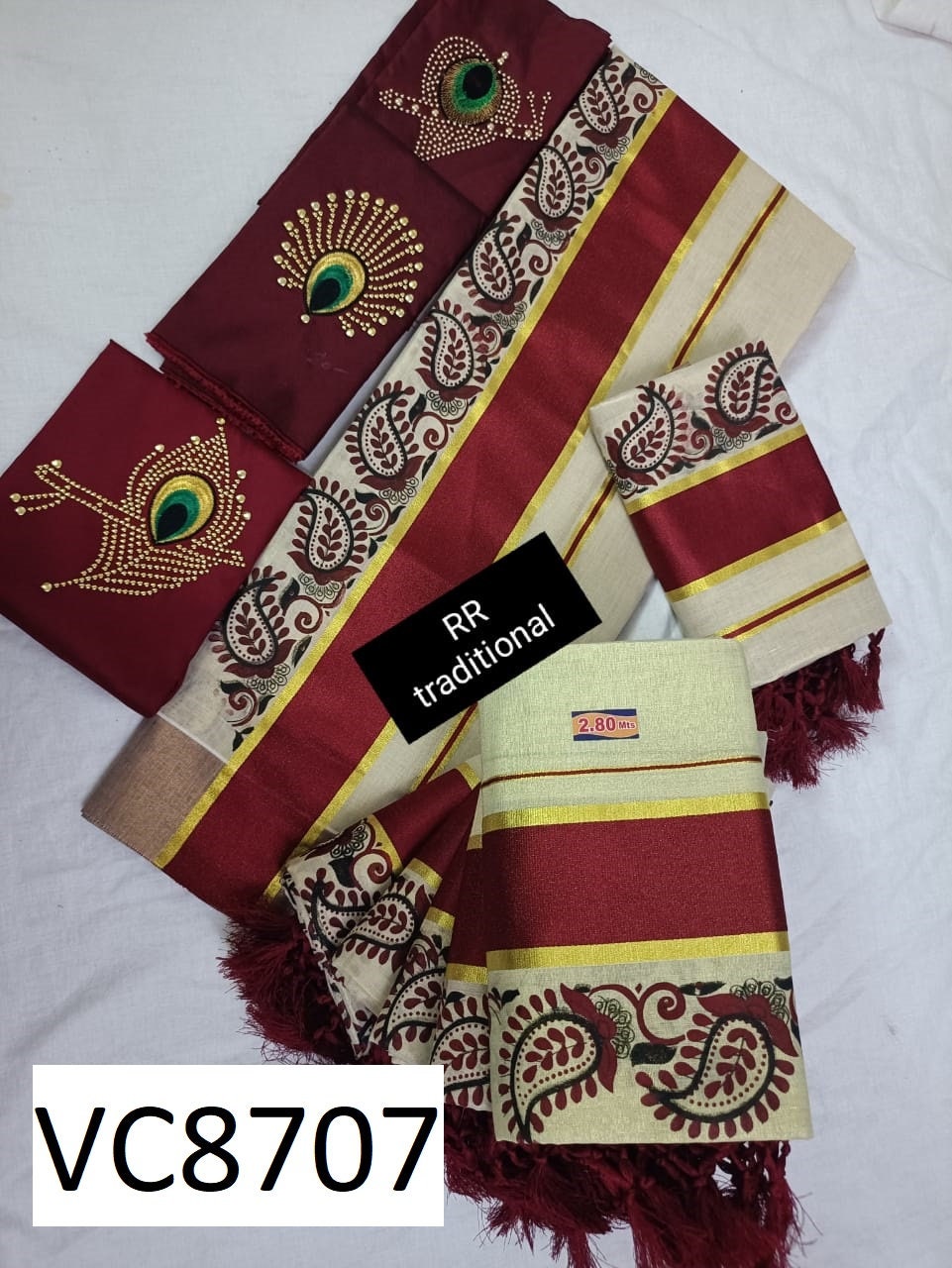 Kerala Special Tissue Running Flower Printed Kunjalam Set Mundu 2.80 Mtr,Kerala Beautiful Designs,Vishu ,Onam,Festival,Traditional,Pooja.