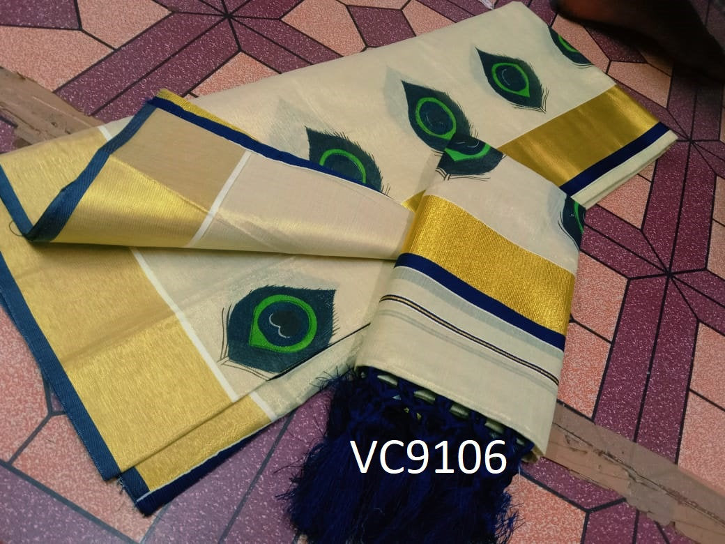 Kerala Special Golden Tissue Set Mundu 2.80 Mtr,Kerala Beautiful Designs,Vishu ,Onam,Festival,Traditional,Pooja,Special Occassions Wear.