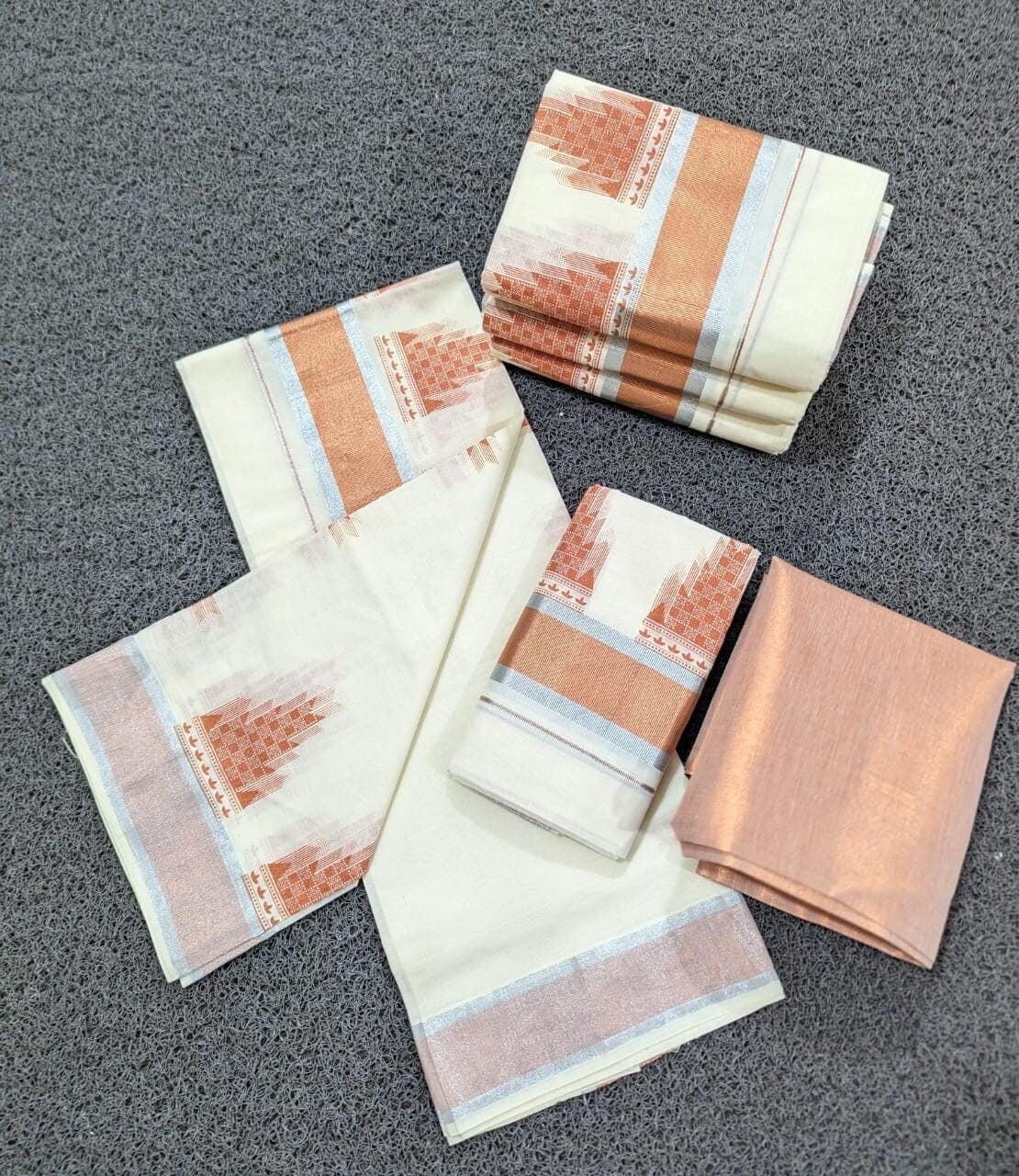 Kerala Special Copper Temple Cotton Set Mundu 2.80,Beautiful Kerala Designs,Vishu,Onam,Traditional,Pooja,Wedding,Special Occassions,Festival