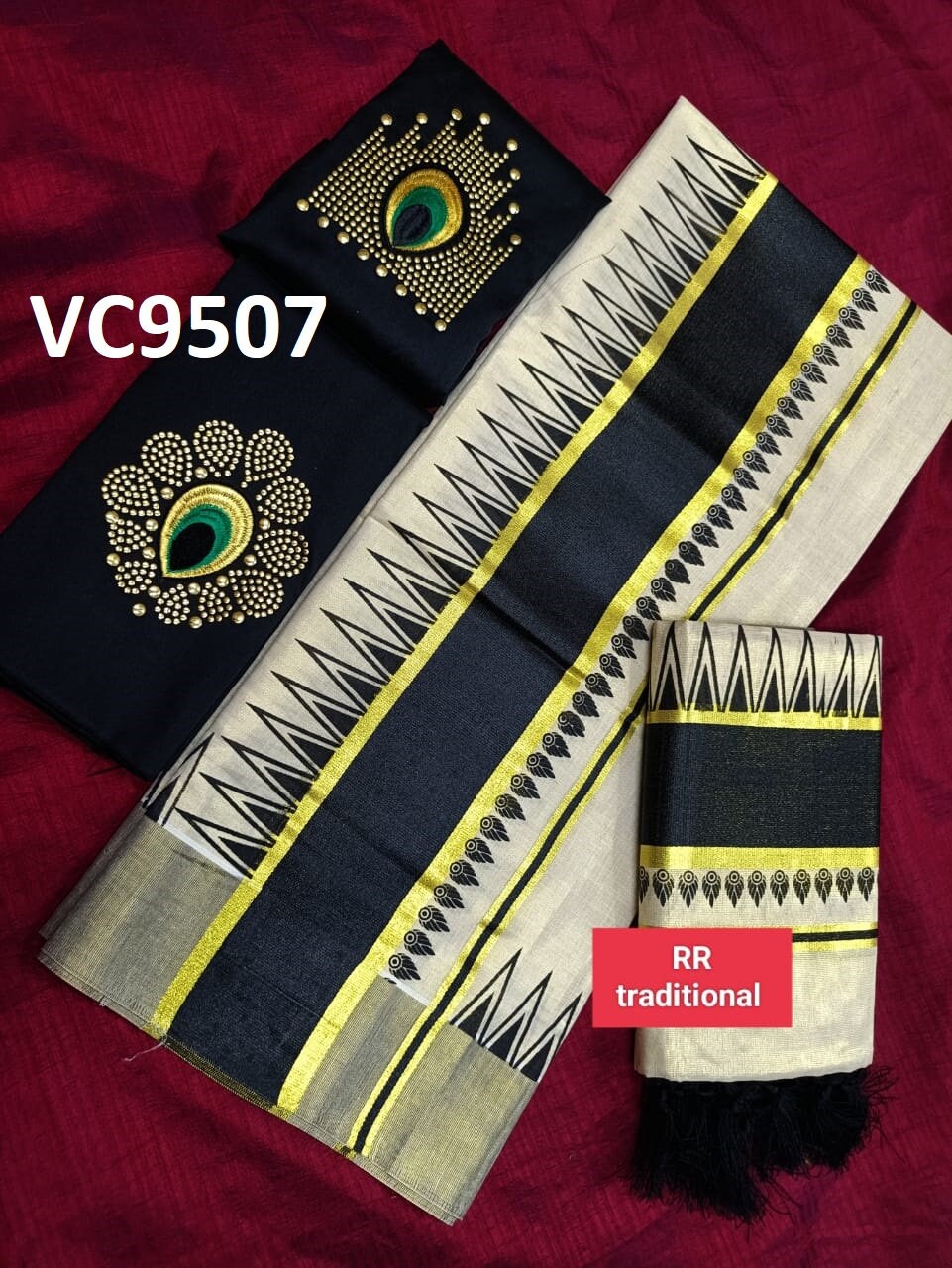 Kerala Special Tissue Temple Printed Kunjalam Set Mundu 2.80 With Stitched Blouse or Blouse Material,Beautiful Kerala Designs,Onam,Vishu.