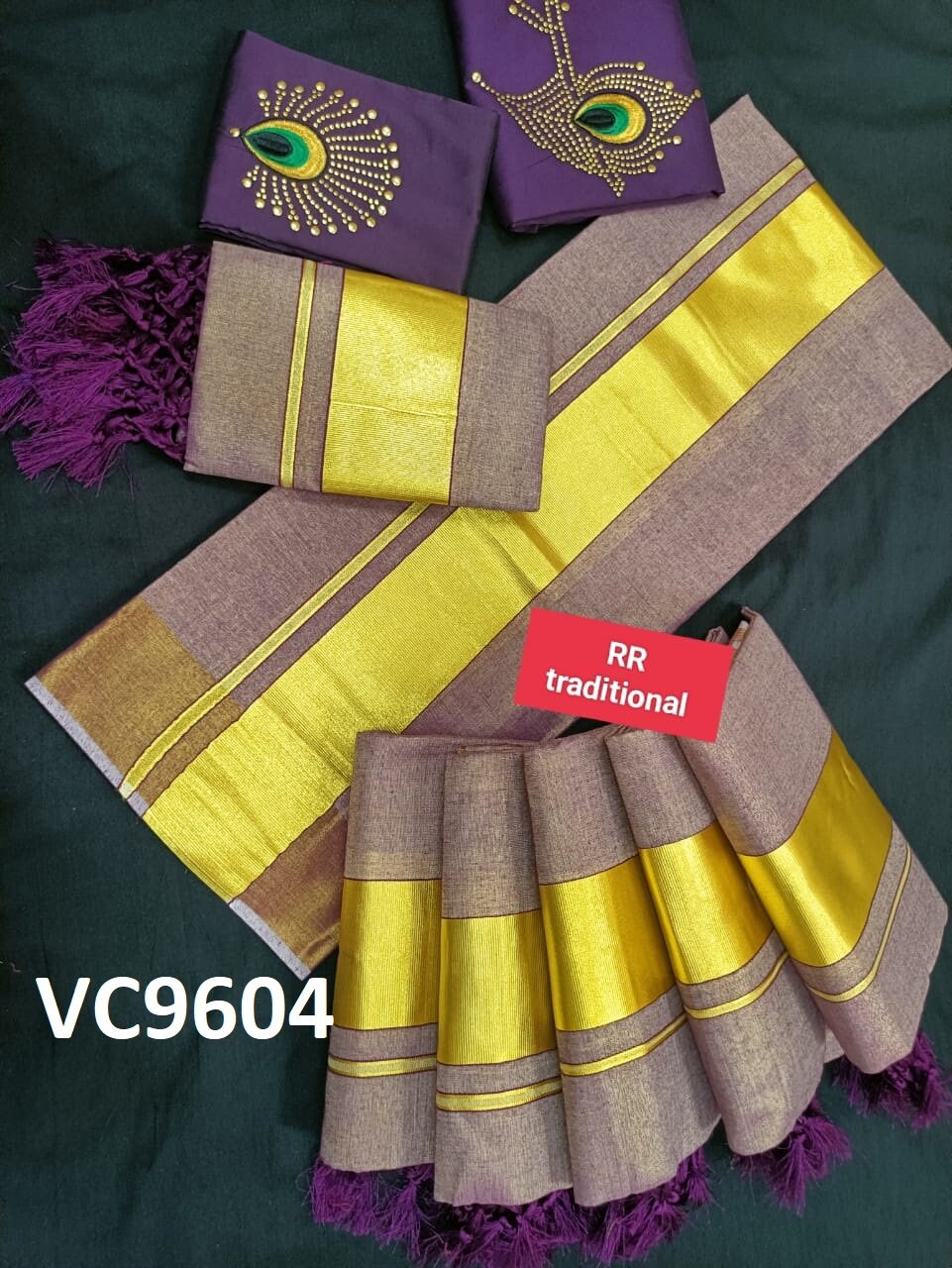 Kerala Special Full Color Tissue Kunjalam Set Mundu 2.80 With Stitched Blouse or Blouse Material,Beautiful Kerala Designs,Onam,Vishu,Pooja.