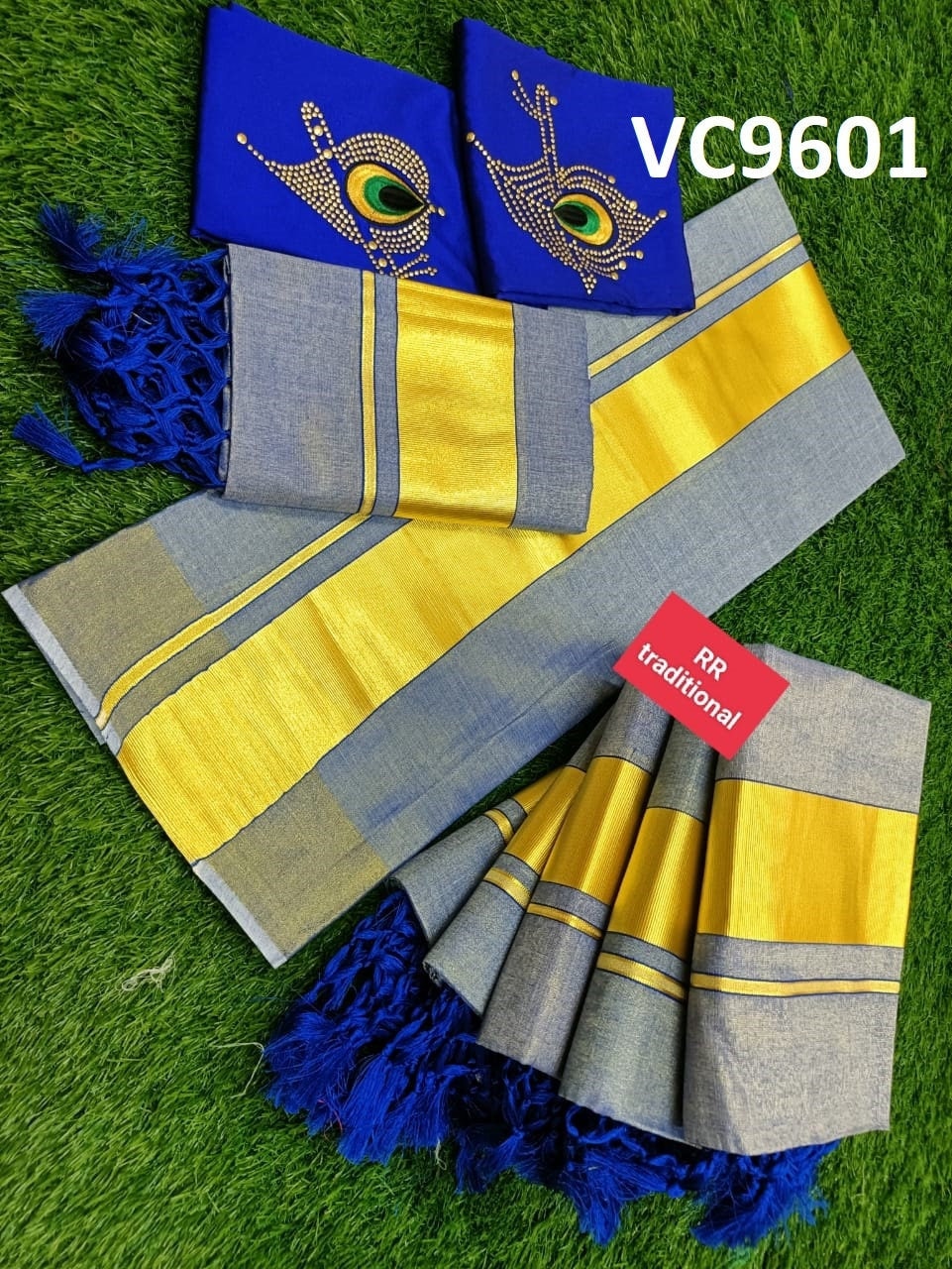 Kerala Special Full Color Tissue Kunjalam Set Mundu 2.80 With Stitched Blouse or Blouse Material,Beautiful Kerala Designs,Onam,Vishu,Pooja.