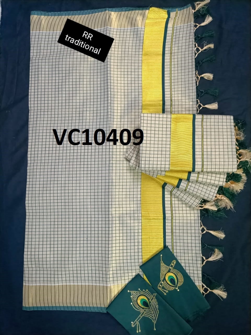 Kerala Tissue Full Checked Kunjalam Saree 6.25Mtr With Stitched Blouse or Blouse Material,Kerala Saree,Vishu ,Onam,Handmade Designs,Pooja.