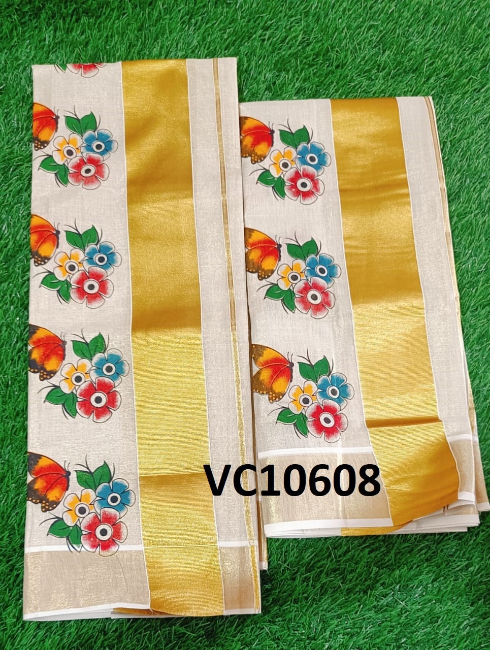 Kerala Special Golden Tissue Set Mundu 2.80 mtr,Beautiful Kerala Designs,Onam,Vishu,Pooja ,Traditional,Special Occassions,Festival Wear.