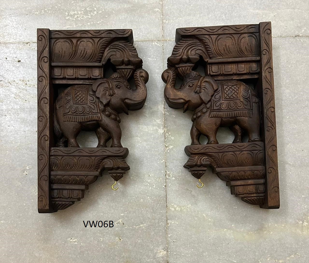 Wooden Hand Carved Wall Bracket Pair, Wooden Dragon/ yali /yazhi/vyali and Elephant Lamp Hanging Hook ,Corbel Pair, Door Entrance of House